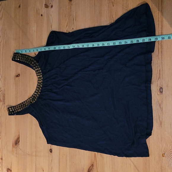 Embellished Flowy Plus 3X Navy Tank Top - Picture 3 of 7